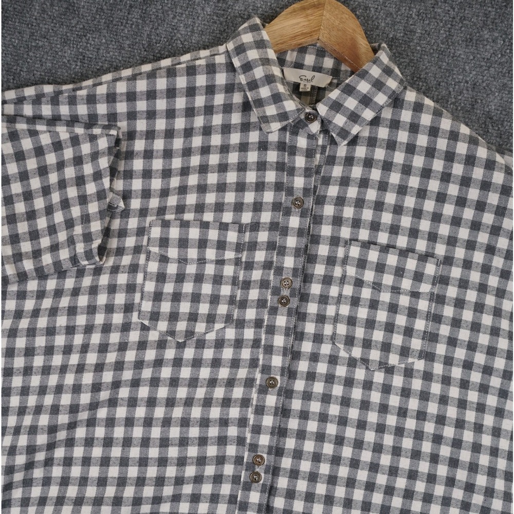 Easel Grey White Gingham Plaid Oversized Dolman Button Down BAGGY Shirt Small‎